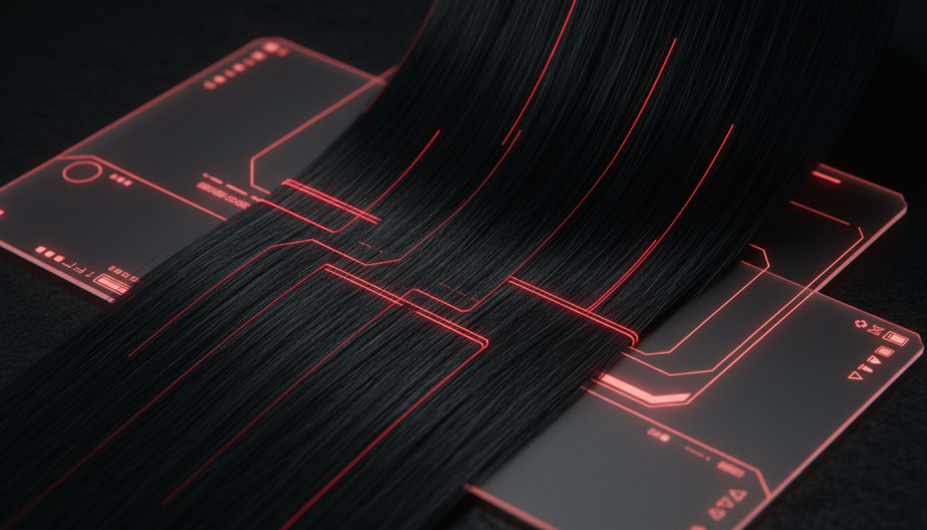 Abstract sleek hair texture with luminous red accents